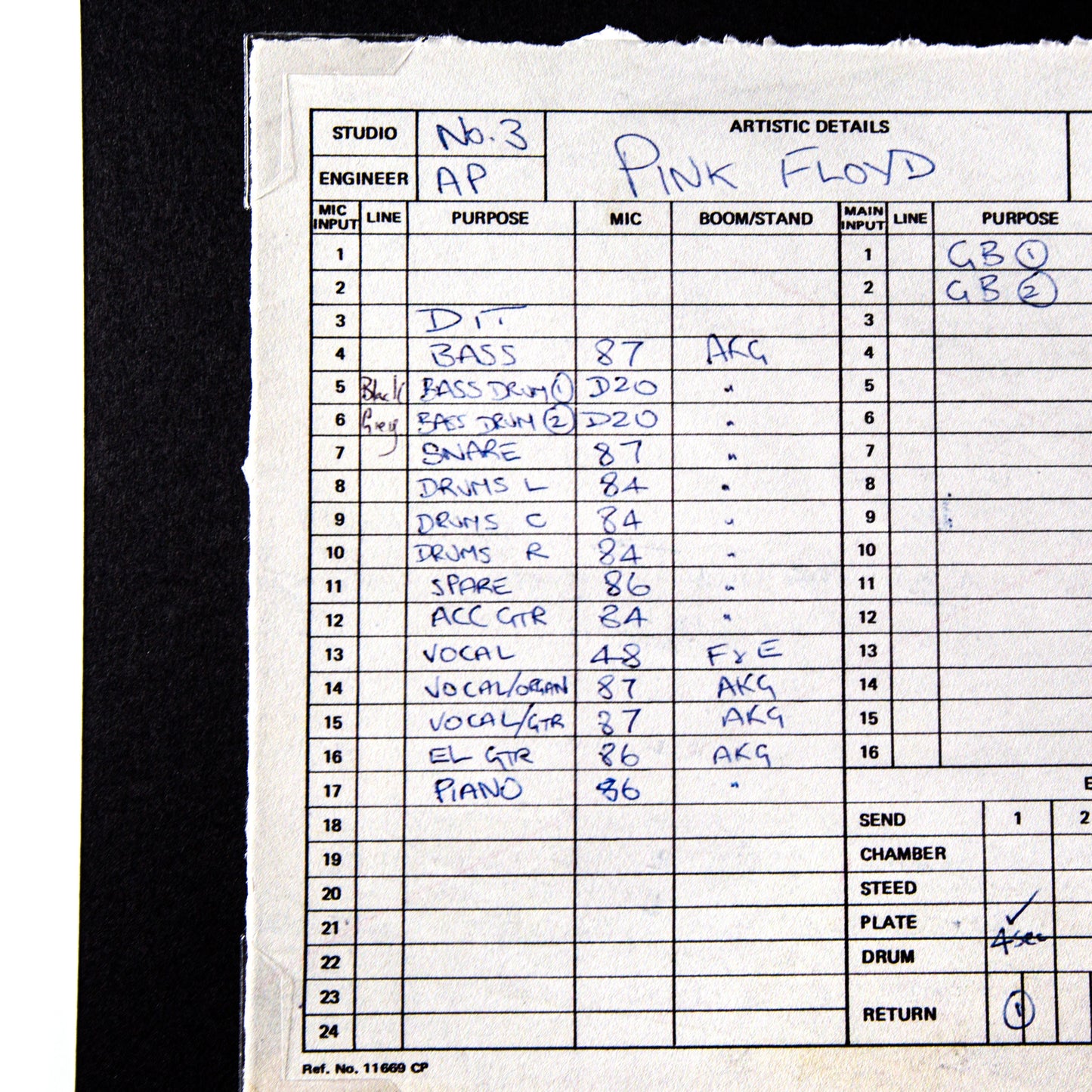 Abbey Road Studios x Pink Floyd 'The Dark Side of The Moon' Session Sheet { vinyl }