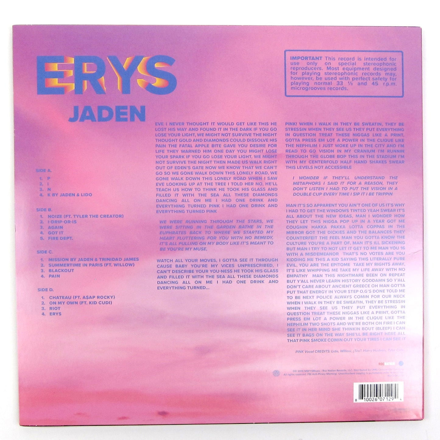 Jaden: ERYS Vinyl 2LP { vinyl }