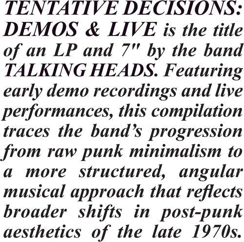 TALKING HEADS - TENTATIVE DECISIONS: DEMOS & LIVE Vinyl LP { vinyl }