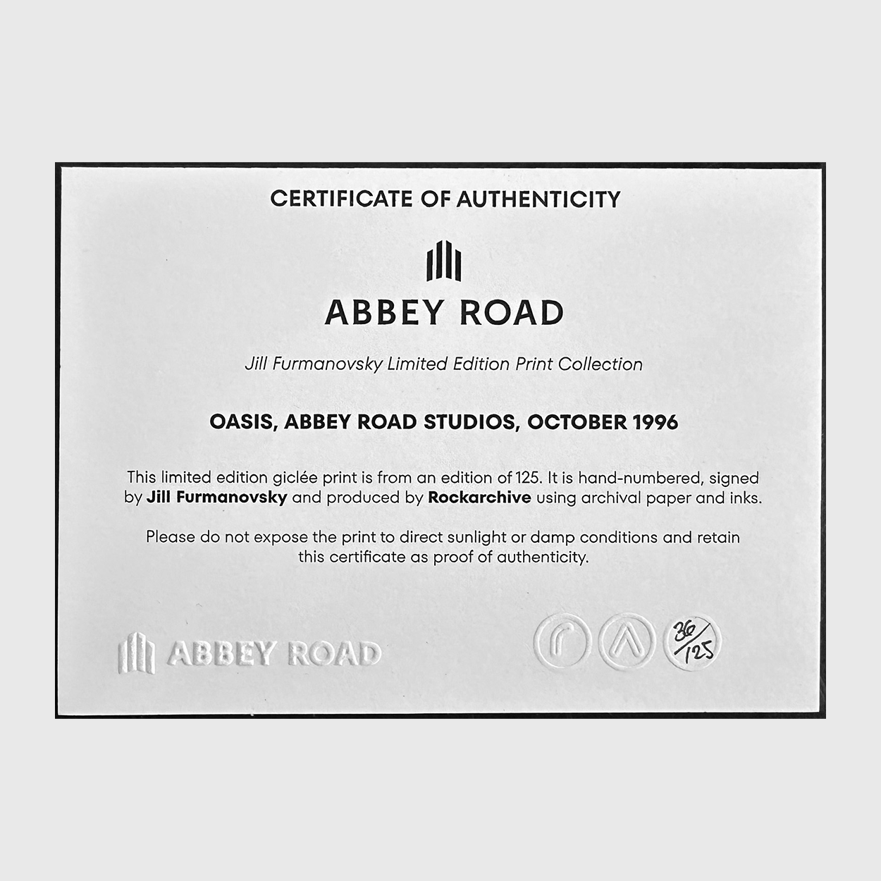 Oasis Noel Studio Two Limited Edition Print by Jill Furmanovsky { vinyl }