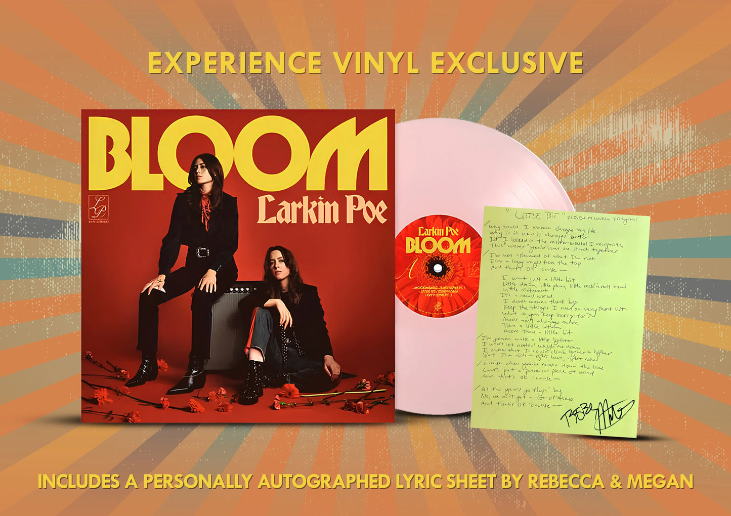 Larkin Poe - Bloom Colored Autographed Lyric Sheet Vinyl LP { vinyl }