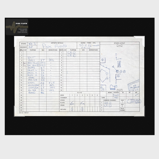 Abbey Road Studios x Pink Floyd 'The Dark Side of The Moon' Session Sheet { vinyl }