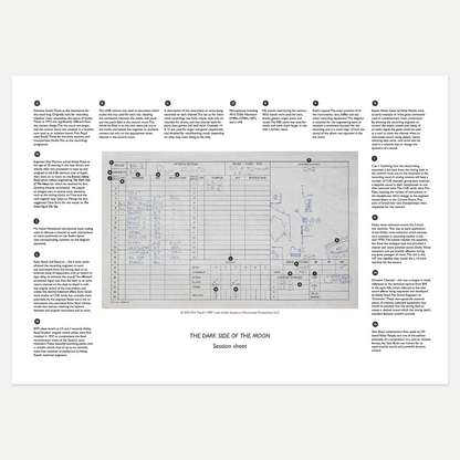 Abbey Road Studios x Pink Floyd 'The Dark Side of The Moon' Session Sheet { vinyl }