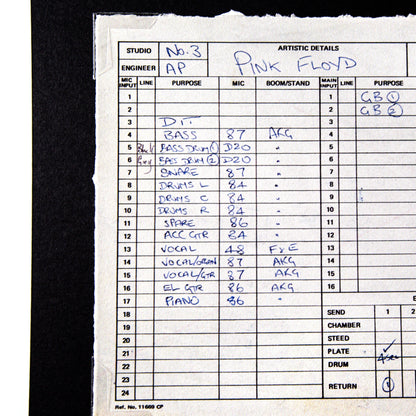 Abbey Road Studios x Pink Floyd 'The Dark Side of The Moon' Session Sheet { vinyl }