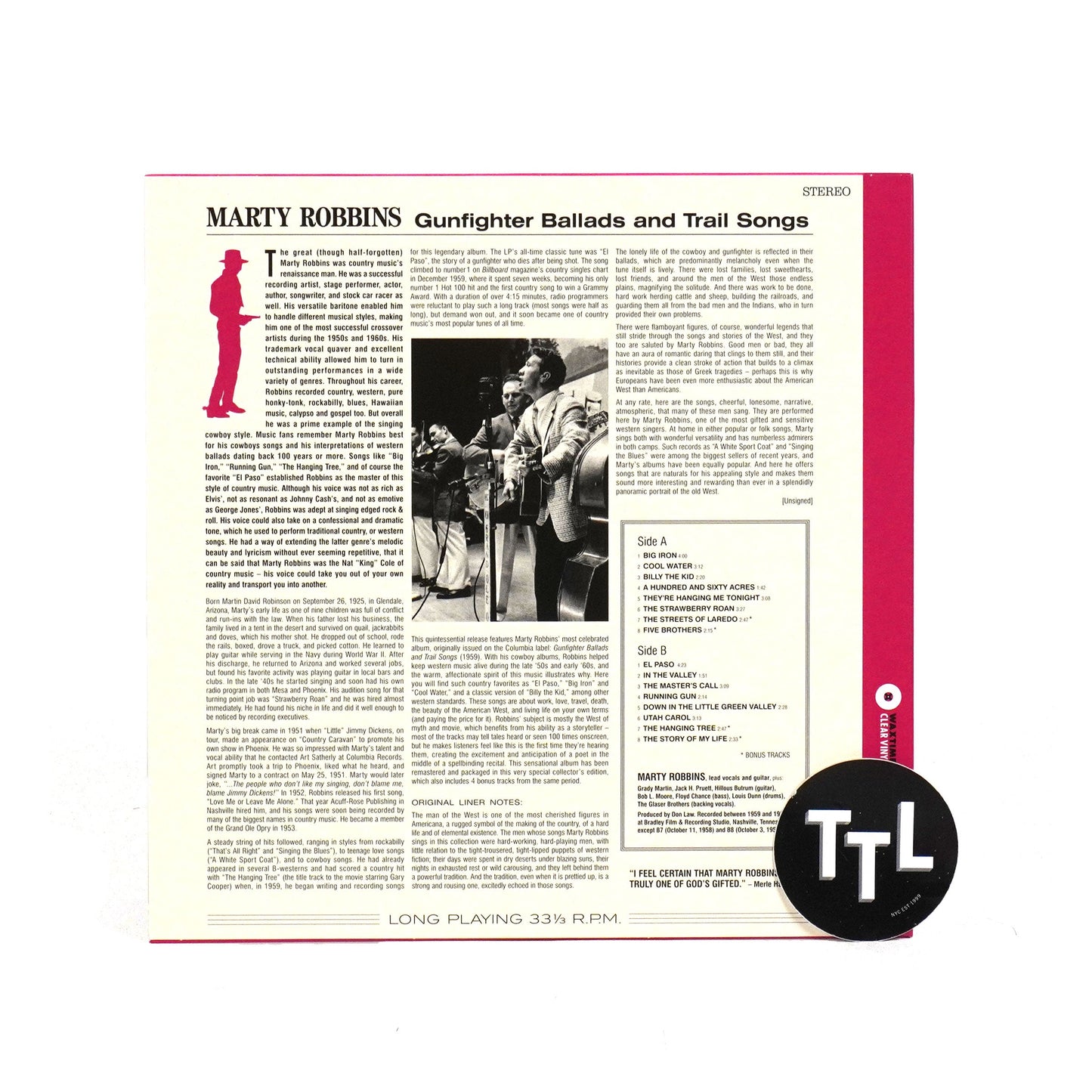 Marty Robbins: Gunfighter Ballads & Trail Songs (180g, Colored Vinyl) Vinyl LP { vinyl }